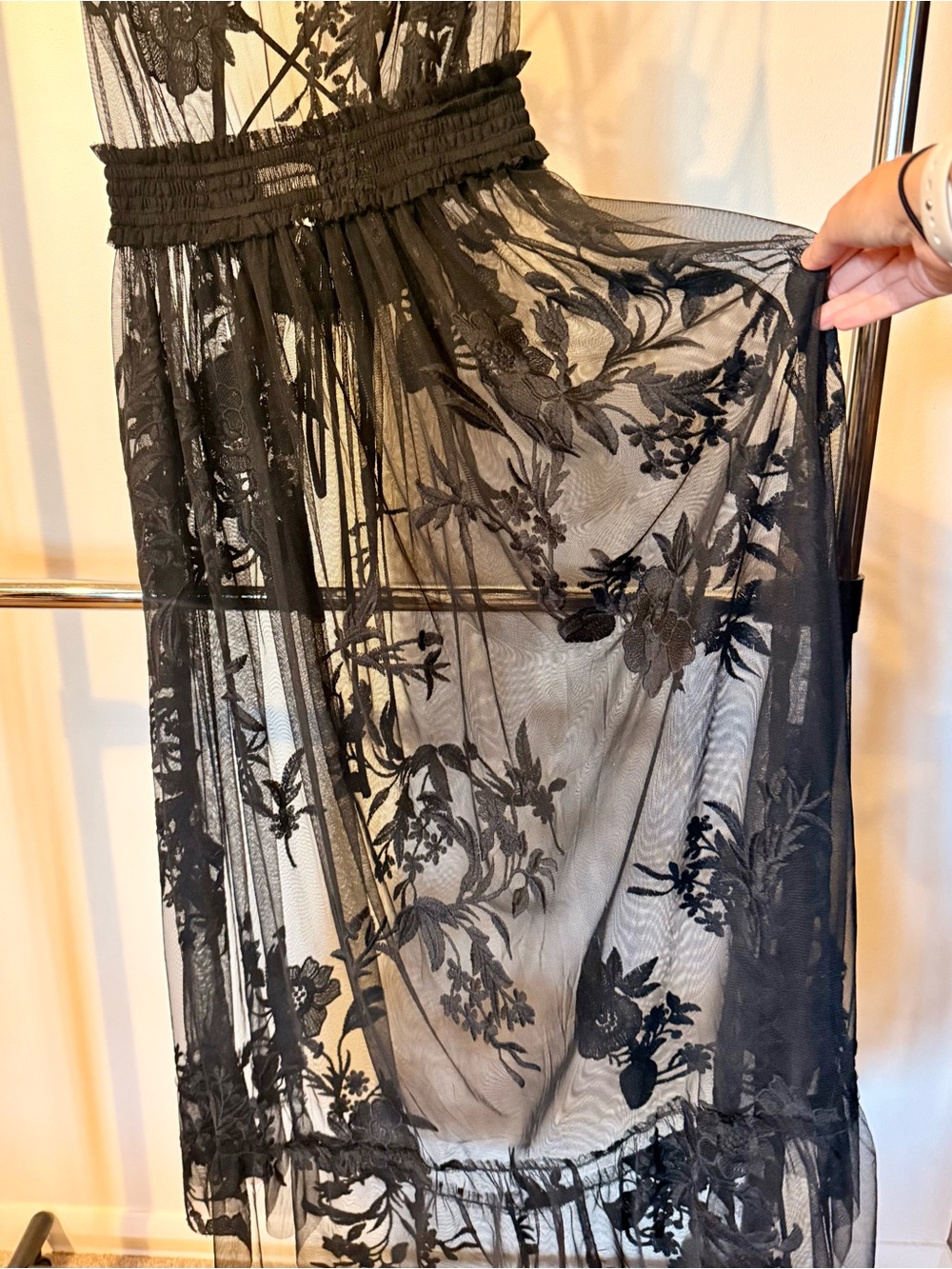 By Anthropologie Embroidered Black Mesh Maxi Dress - Picture 8 of 9